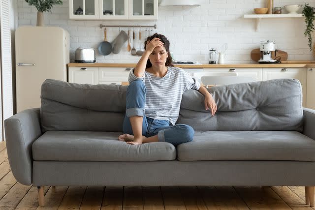 <p>Getty Images</p> Stock photo of a woman upset.