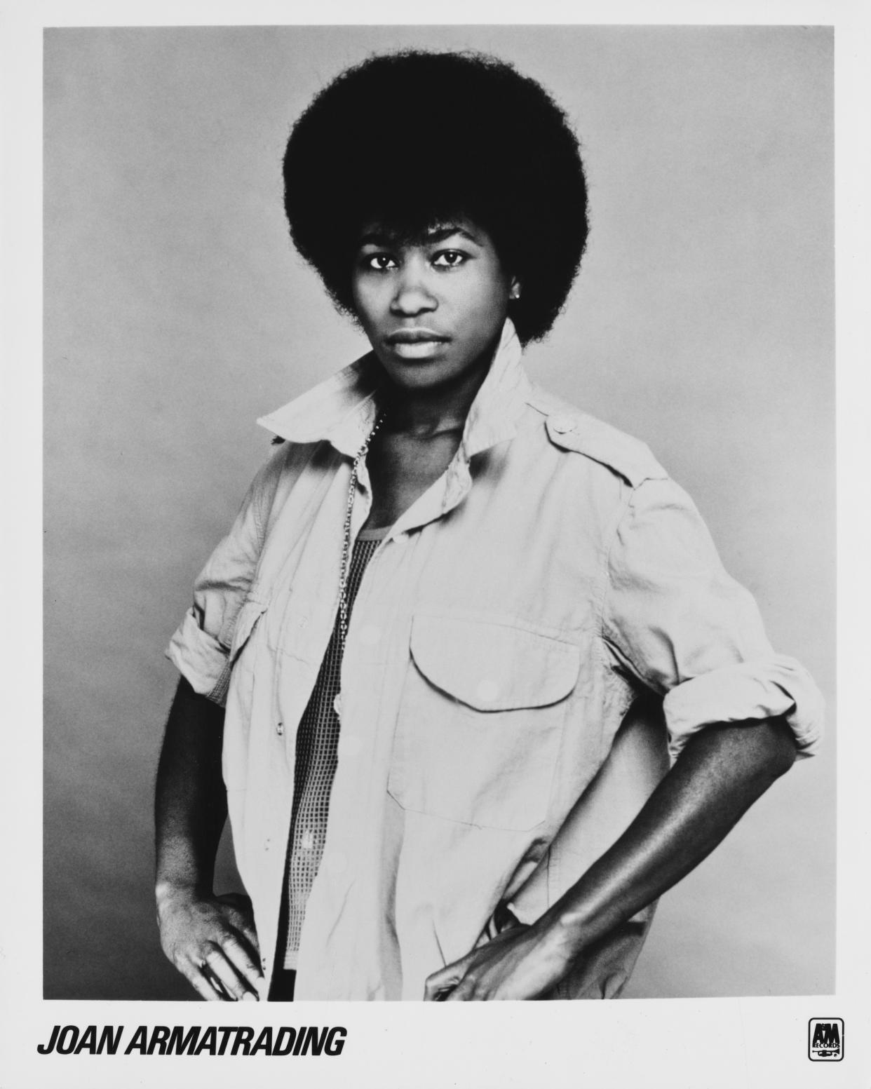 Joan Armatrading's publicity shot, name intact, from 1975. (Photo: Gems/Redferns/Getty Images)