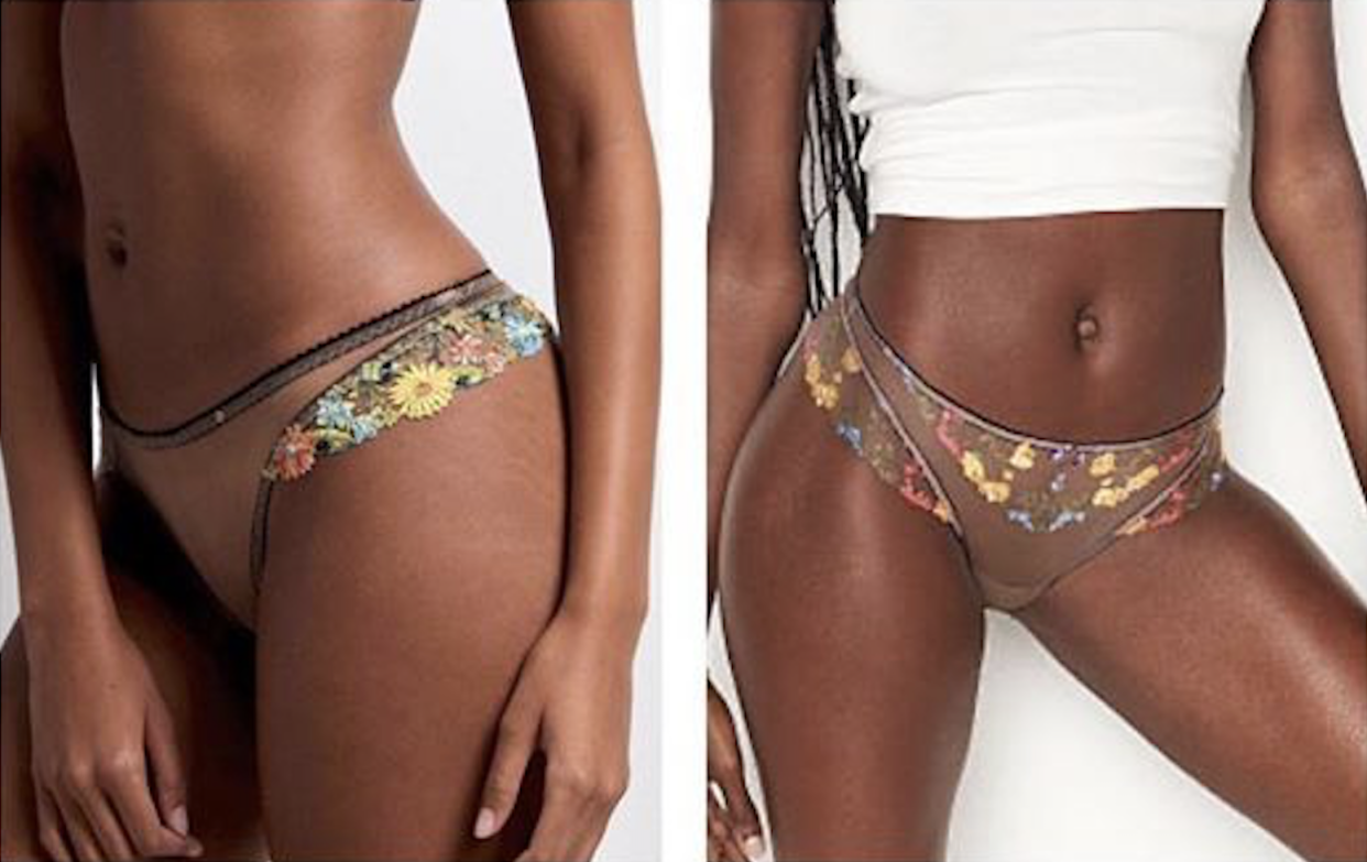 Black-owned lingerie brand Edge o' Beyond, left, claims that Victoria's Secret, right, copied its underwear design. (Photos: Edge o' Beyond/Instagram)