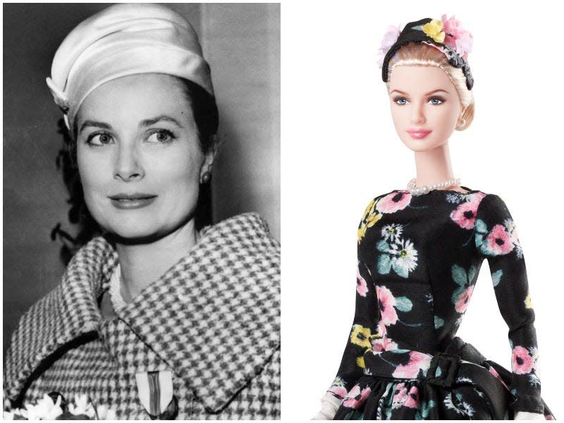 Grace Kelly as a Barbie in a side by side image