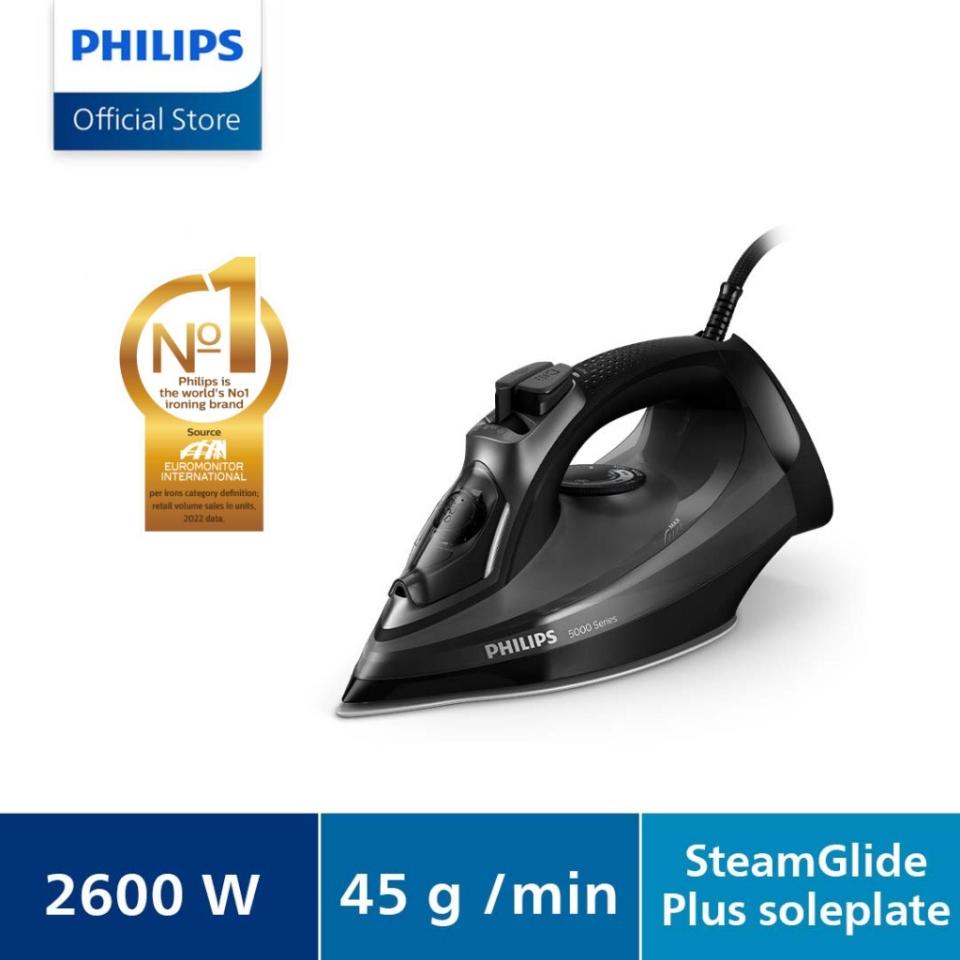 PHILIPS 5000 Series Steam Iron - DST5040/86 - SteamGlide Plus soleplate. DST5040. (Photo: Shopee SG)