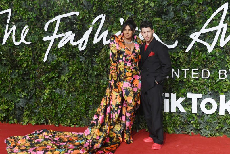 Priyanka Chopra (L) and Nick Jonas attend the Fashion Awards in London in 2021. File Photo by Rune Hellestad/UPI