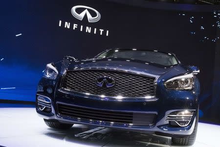 The new 2015 Infiniti Q70 is displayed at a media event at the Jacob Javits Convention Center during the New York International Auto Show in New York, U.S. on April 17, 2014. REUTERS/Brendan McDermid/File Photo