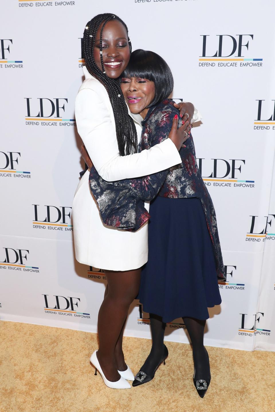 Lupita Nyong’o and Cicely Tyson embrace at the NAACP LDF 33rd National Equal Justice Awards dinner at Cipriani 42nd Street on Thursday in N.Y.C.