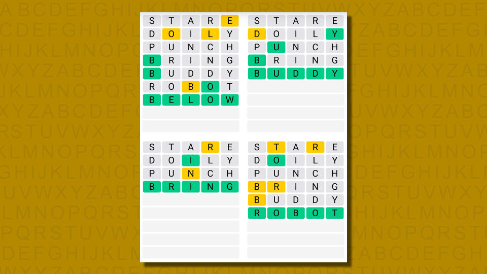 Quordle answers for game 656 on a yellow background