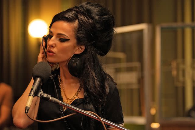 <p>Courtesy of Dean Rogers/Focus Features</p> Marisa Abela stars as Amy Winehouse in 'Back to Black'