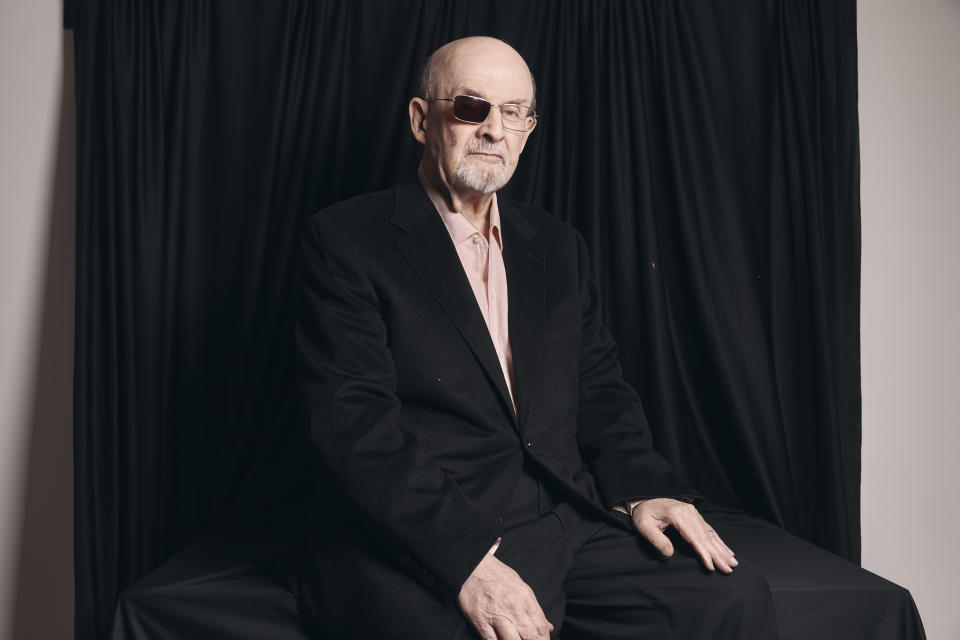 Salman Rushdie poses for a portrait to promote his book "Knife: Meditations After an Attempted Murder" on Thursday, April 18, 2024, in New York. (AP Photo/Andres Kudacki)