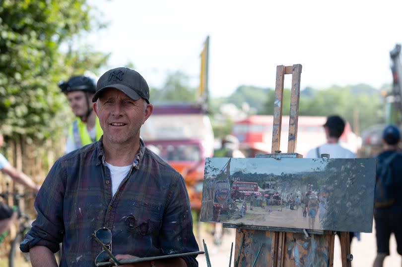 - Pete the Street - Plein air painter Peter Brown - affectionately known as 'Pete the Street' - loves the visual spectacle of Glastonbury Festival, which he paints every year that he possibly can. -Credit:Picture: Peter Brown