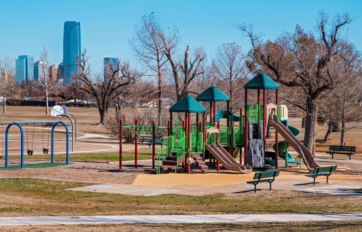 A playground is pictured Friday at Rotary Park in Oklahoma City.