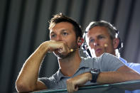 LONDON, ENGLAND - AUGUST 01: Former Australian Olympic swimmer Ian Thorpe watches the night session of swimming on Day 5 of the London 2012 Olympic Games at the Aquatics Centre on August 1, 2012 in London, England. (Photo by Clive Rose/Getty Images)