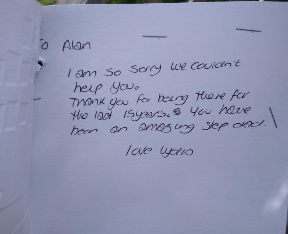 Bradford Telegraph and Argus: There was a note from Alan's step-daughter, Lydia