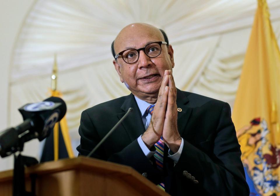 Khizr Khan speaks at an event in Collingswood, N.J., Oct. 26, 2017 (Copyright 2017 The Associated Press. All rights reserved.)