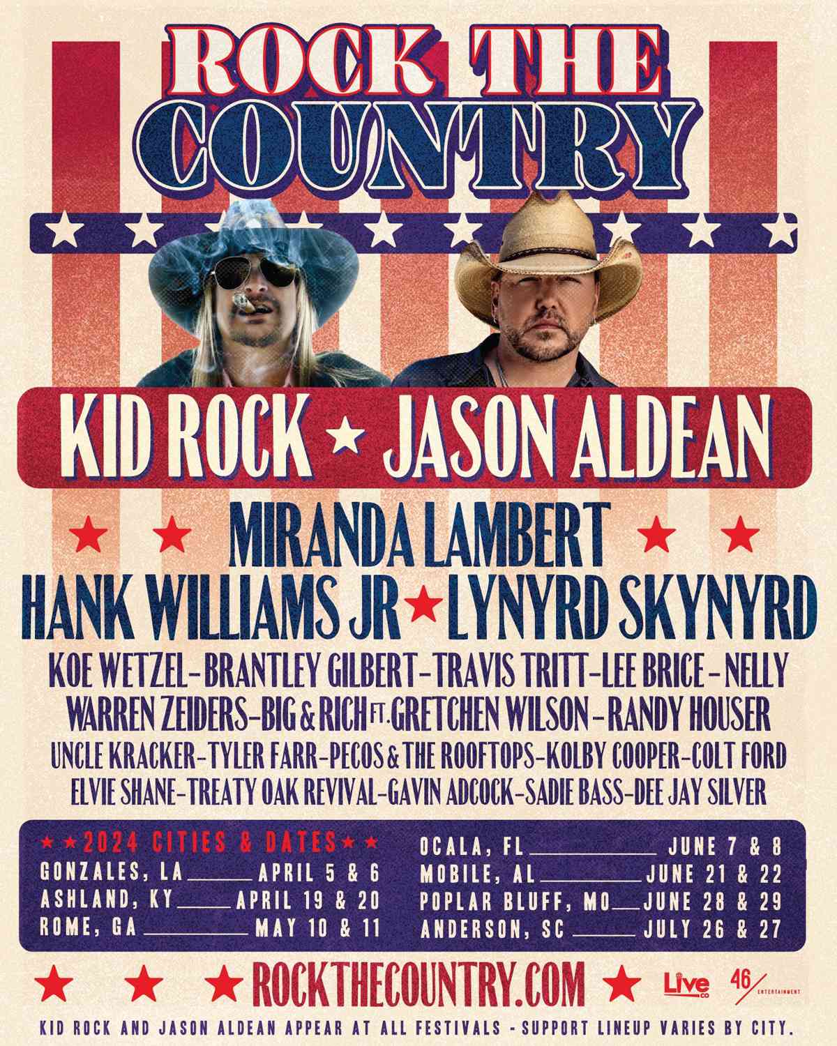 Jason Aldean and Kid Rock's "Rock the Country" tour poster.