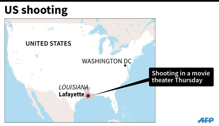 Map showing Lafayette in Louisiana, US where there has been a shooting in a movie theater
