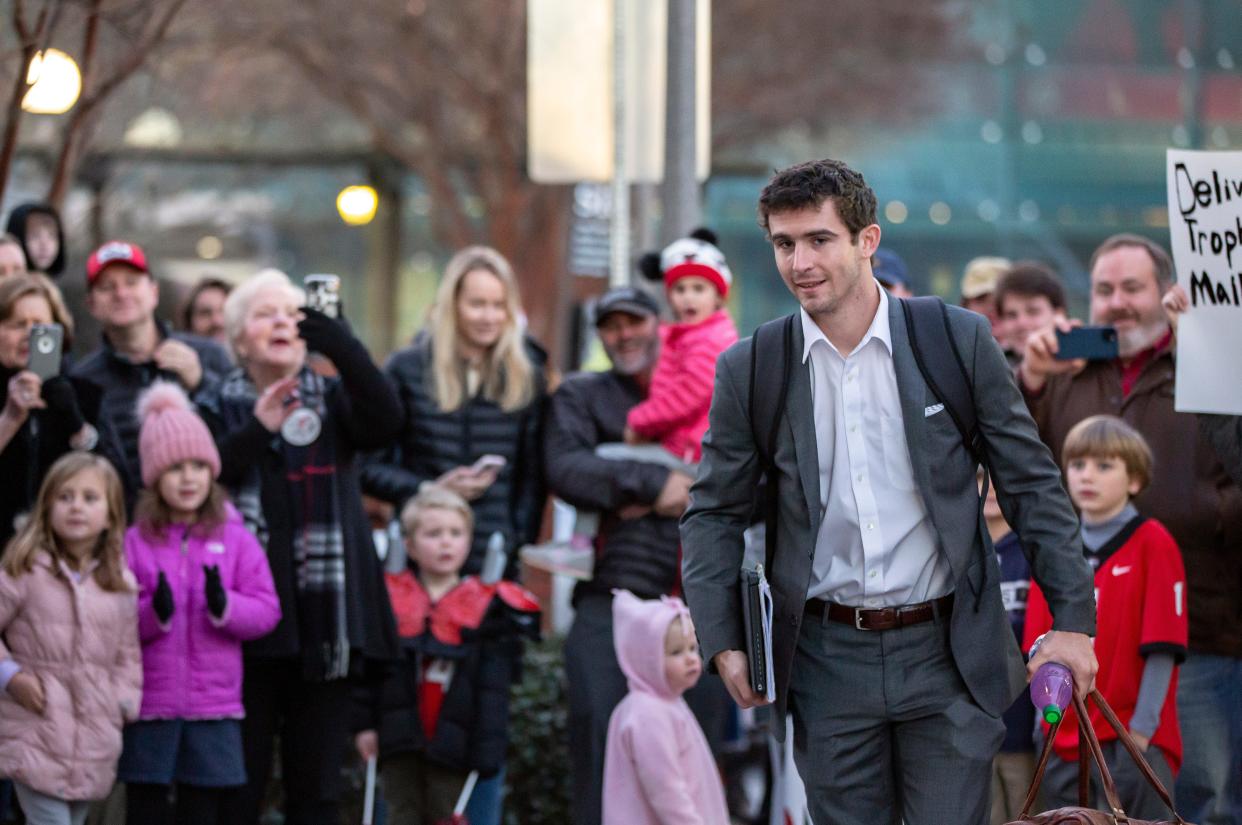 Georgia quarterback Stetson Bennett departs for Indianapolis ahead of Monday’s National Championship game against Alabama on Friday, Jan. 7, 2022 in Athens.