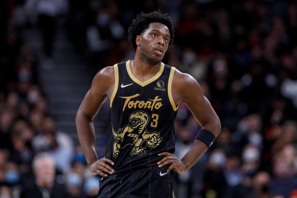 The sliding Toronto Raptors have been dealt another blow with news that OG Anunoby could miss some real time with a hip injury suffered in practice.  (Getty)