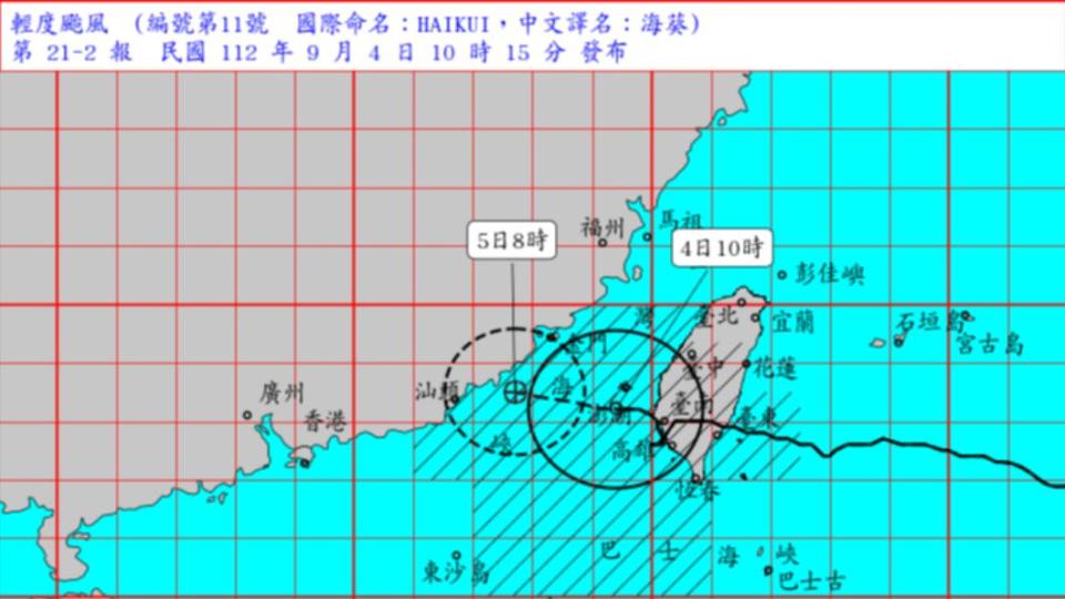 海葵颱風路徑變化多端，不過今晚有望脫離暴風圈。（圖／翻攝自　中央氣象局官網）