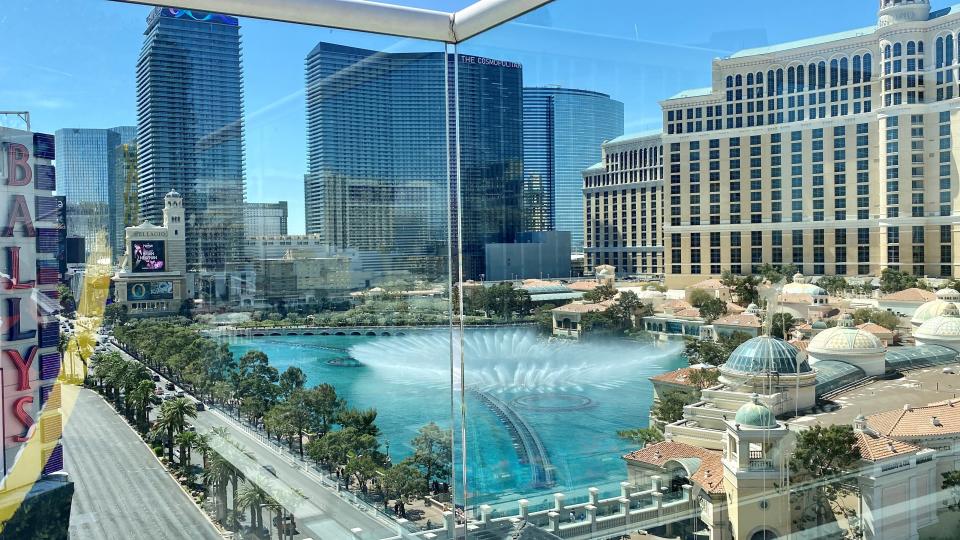 The famous Bellagio fountains show can be seen (through plexigas) from Drai's Beach Club at The Cromwell hotel on the Las Vegas Strip.