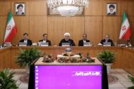 Iranian President Hassan Rouhani speaks during the cabinet meeting in Tehran