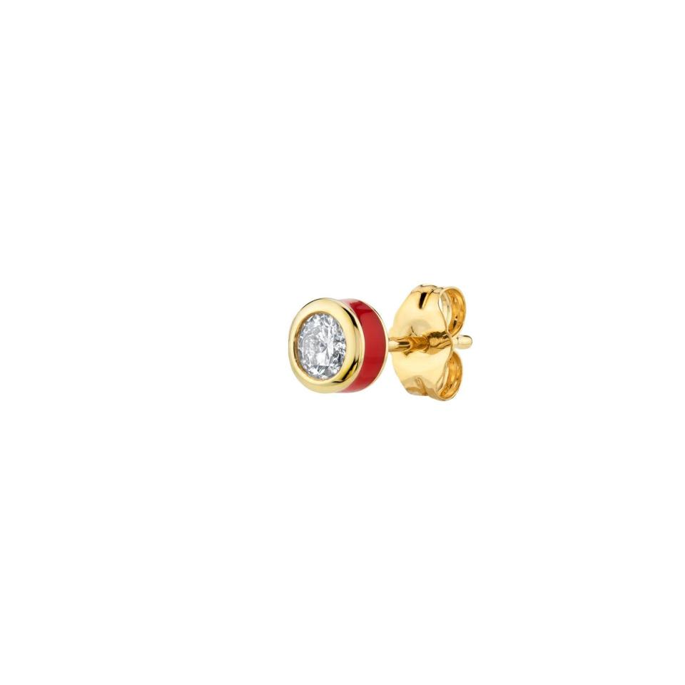 12) Diamond Bezel and Red Enamel Stud Earring