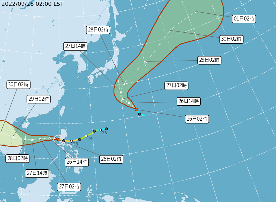 路徑潛勢預報。（圖片來源：中央氣象局）
