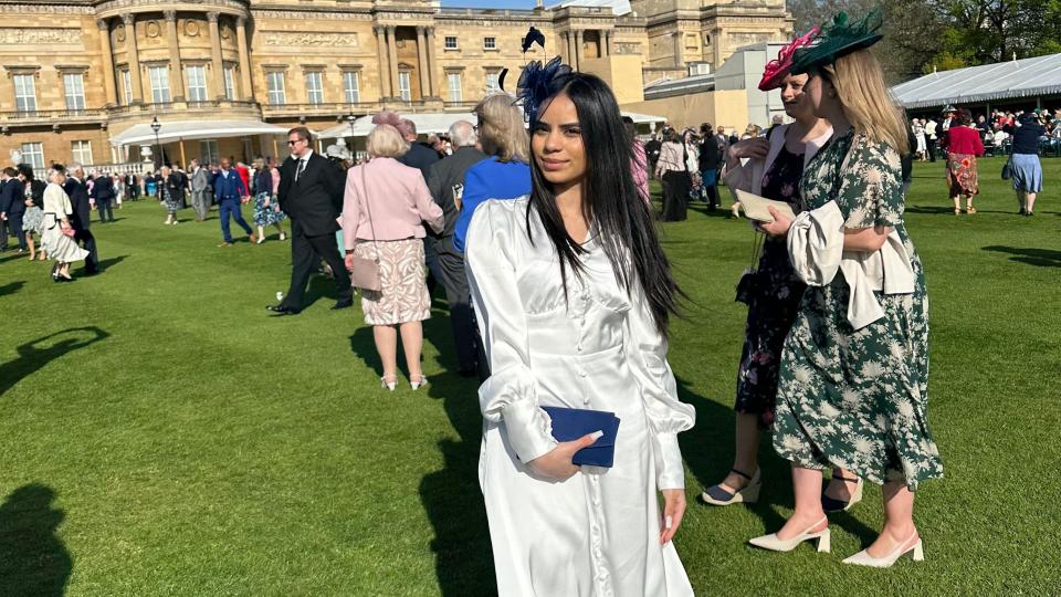 Shamza Butt pictured at a garden party at Buckingham Palace