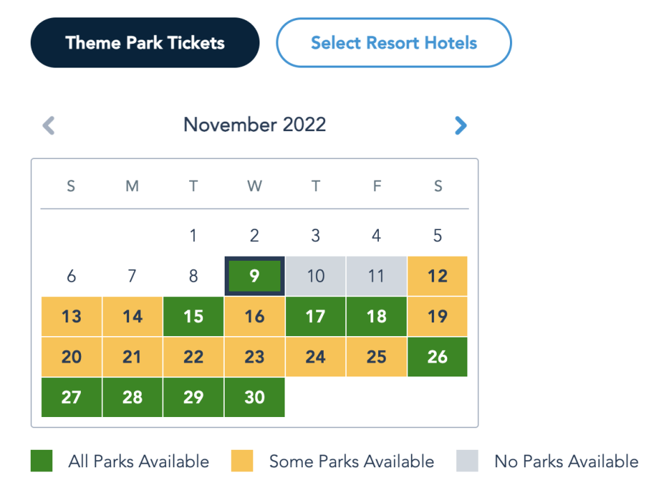 The WDW reservation calendar today