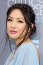 <p> This is a bit more ornate than we usually see Constance Wu wear, and I for one am a fan. It's unexpected to see something as structured as a braid going around the front of her head, where the front pieces dangle and hang down. The whole thing feels milkmaid-but-modern (and requires some length in the back, or some other way to get a long enough braid to wrap all the way around the crown of your head, like a hair piece). The fact that it's wispy and flyaway gives us a general "windswept" vibe I appreciate. </p>