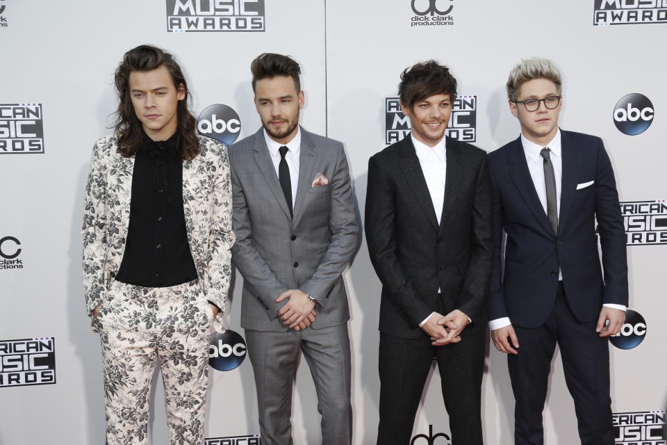 Louis Tomlinson (l-r), Liam Payne, Niall Horan and Harry Styles of One Direction attend the 2015 American Music Awards, AMAs, at Microsoft Theatre in Los Angeles, USA, on 22 November 2015 - Credit: Hubert Boesl/picture-alliance/dpa/AP Images