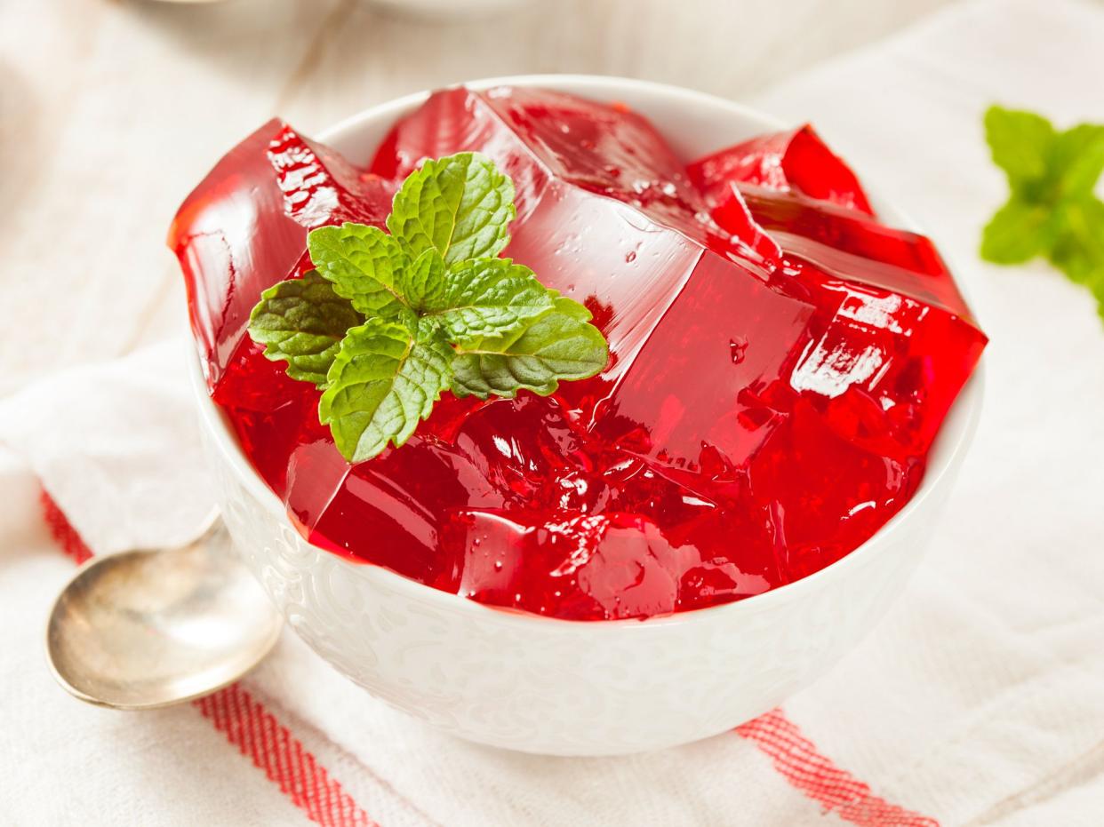 Homemade Red Cherry Gelatin Dessert in a Bowl