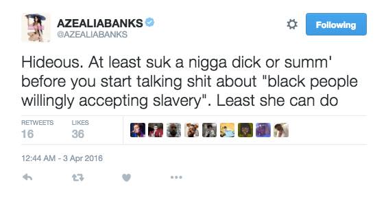 Azealia Banks Says Sarah Palin Should Be Gang-Raped By Black Men, Locked in a Cupboard