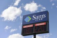 The price of gas is displayed on a sign at Sam's Club in Annapolis, Md., Monday, March 30, 2020. (AP Photo/Susan Walsh)