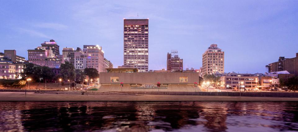 A rendering of the future site of the Memphis Brooks Museum of Art depicts where the museum would be in relation to a strip of riverfront land called "the promenade." 
This bit of land is at the heart of a lawsuit by heirs of city founders, who say the land is not the city's to manage.