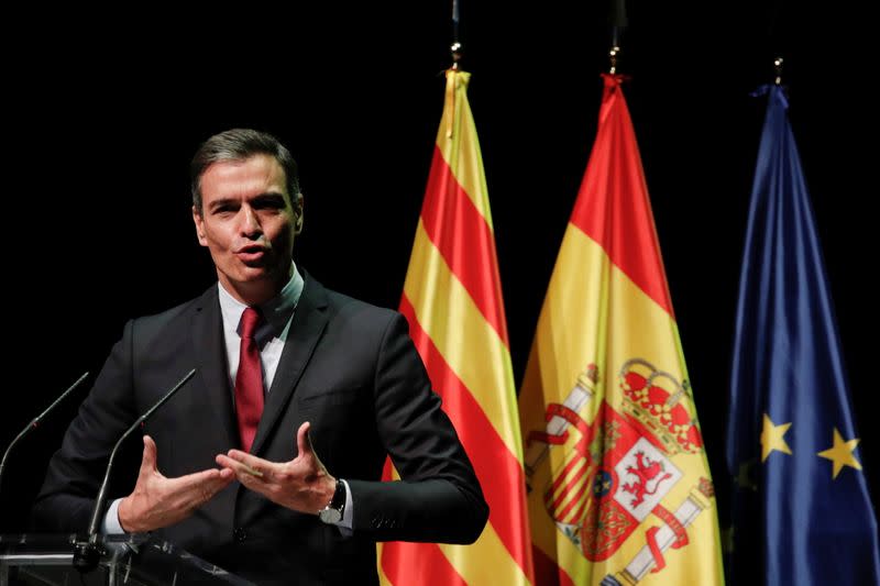 Spain's PM Pedro Sanchez speaks about plan to issue pardons, in Barcelona