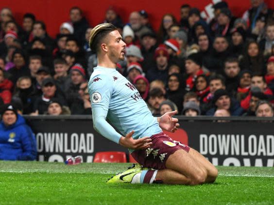 Jack Grealish of Aston Villa celebrates after he scores (Getty Images)