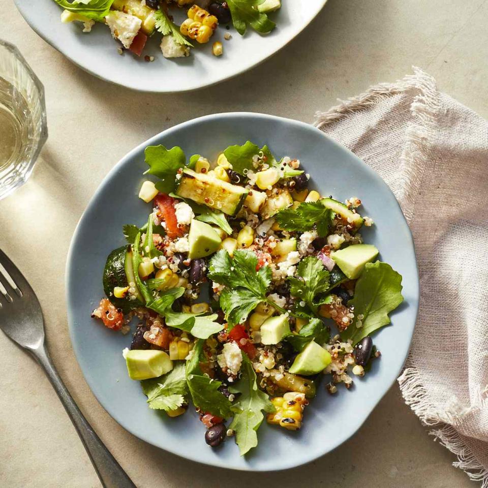 <p>Enjoy this quinoa and black bean salad as a delicious and quick vegetarian main dish or as a side for grilled chicken or steak. And don't forget the leftovers! They make an easy lunch on the go. <a href="https://www.eatingwell.com/recipe/278402/mexican-quinoa-salad/" rel="nofollow noopener" target="_blank" data-ylk="slk:View Recipe;elm:context_link;itc:0;sec:content-canvas" class="link ">View Recipe</a></p>