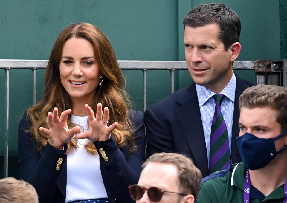 Tim Henman, pictured here with Catherine, Duchess of Cambridge at Wimbledon in 2021.