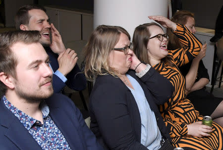 People watch the IIHF Ice Hockey World Championships final match between Canada and Finland during the European Parliament elections in Helsinki, Finland May 26, 2019. Lehtikuva/Markku Ulander/via REUTERS