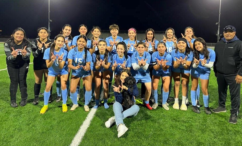 The Channel Islands High girls soccer team poses for a photo after its 3-1 win over Fontana-Summit at home Wednesday night in the first round of the CIF-Southern Section Division 5 playoffs.