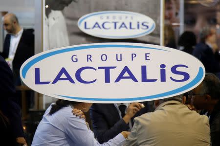 Logo of the dairy group Lactalis are seen at the food exhibition Sial in Villepinte, near Paris, France, October 17, 2016. REUTERS/Charles Platiau