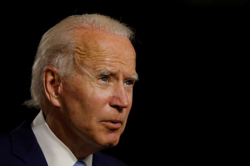 FILE PHOTO: Democratic presidential candidate Biden and vice presidential candidate Harris hold first joint campaign appearance as a ticket in Wilmington, Delaware