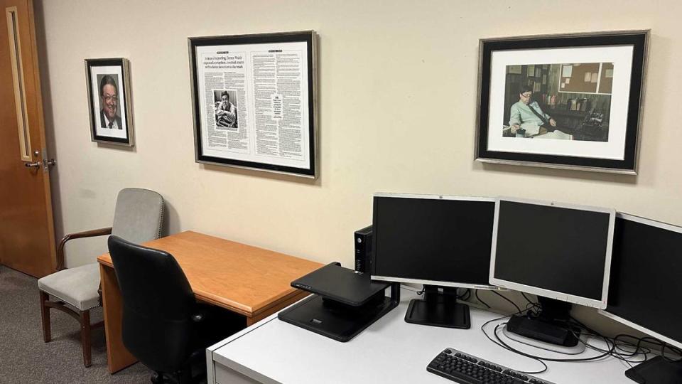 The Denny Walsh Press Room, named in honor of the Bee reporter who worked there for more than 15 of his 50-year career in journalism, features his Bee obituary and photos of Walsh. The room will continue to be used by Bee reporters and others who cover the federal court’s Eastern District of California.