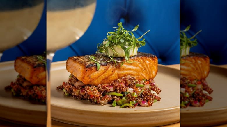 Seared salmon on quinoa