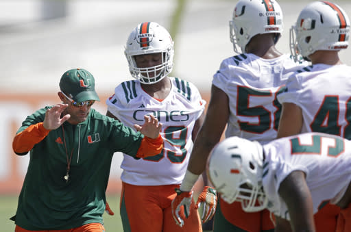 Manny Diaz has been Miami’s defensive coordinator for the past three seasons. (AP Photo/Alan Diaz, File)