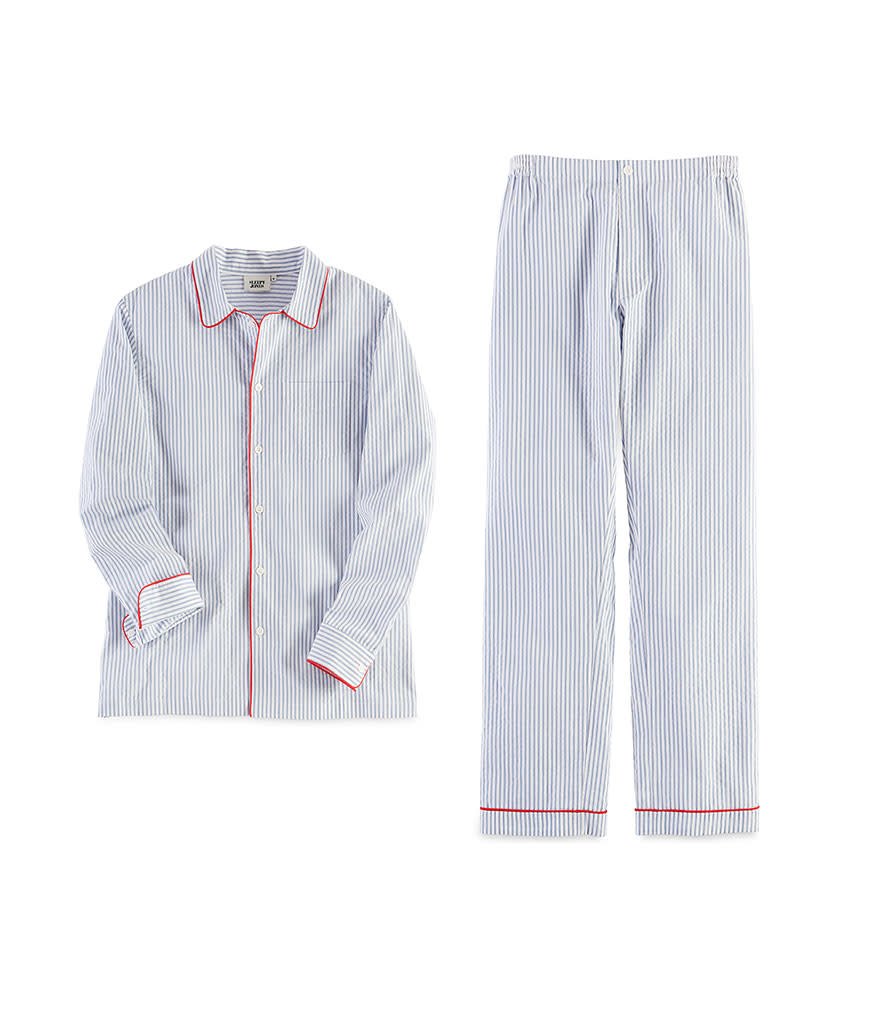 <p>Sleepy Jones Pajama Blue Seersucker Set, $226, <a rel="nofollow noopener" href="http://sleepyjones.com/men/new-arrivals/?per_page=-1" target="_blank" data-ylk="slk:sleepyjones.com;elm:context_link;itc:0;sec:content-canvas" class="link ">sleepyjones.com</a></p>