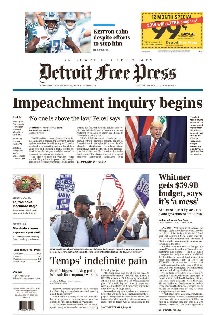 Impeachment inquiry begins Detroit Free Press Published in Detroit, Mich. USA. (newseum.org)