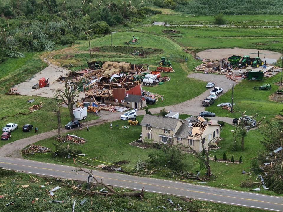 An aerial photo of the storm damage to the Dietz farm on Friday, Aug. 25, 2023, on Dietz Road in Williamston.