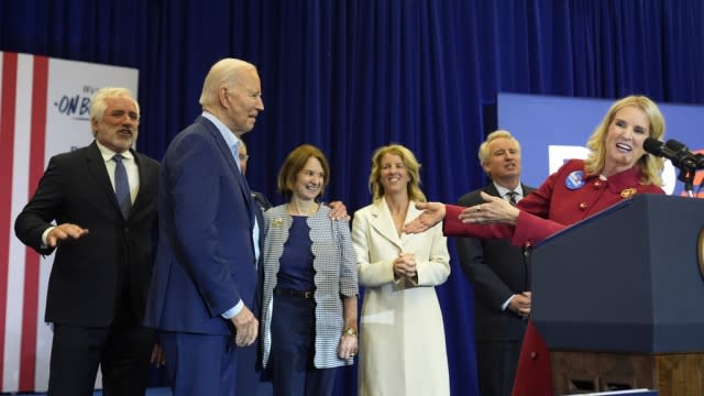 Kerry Kennedy, right, introduces President Joe Biden.