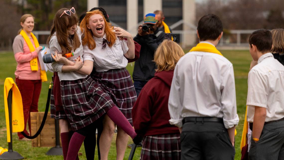 School voucher supporters celebrate National School Choice Week during a rally on Halifax Mall in front of the Legislative Building in Raleigh on Jan. 24. North Carolina could see a 60% increase this year in the number of students receiving a private school voucher now that income limits for families have been removed.