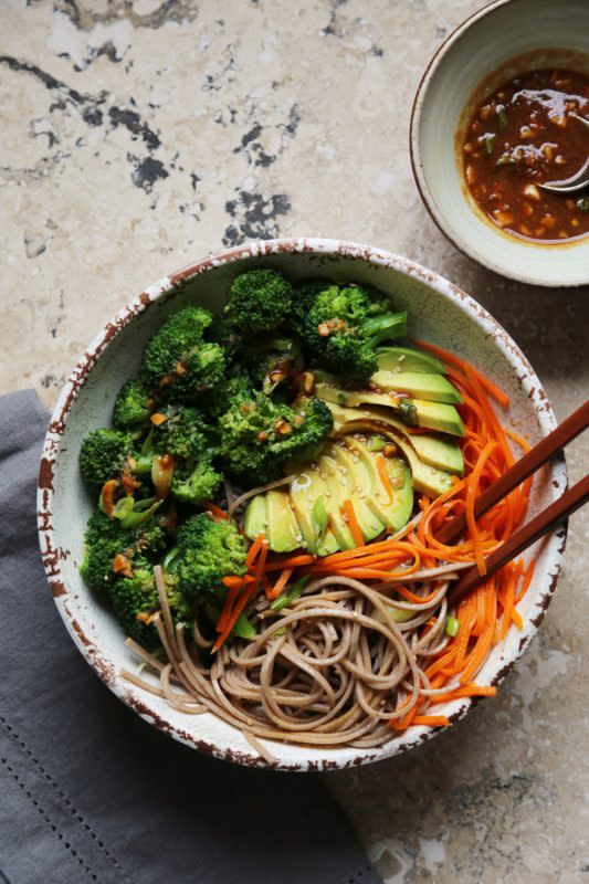 <p>A deliciously vibrant buddha bowl made with soba noodles and a colorful mix of fresh vegetables.</p><p><strong>Get the recipe: <a href="http://www.supperwithmichelle.com/2016/08/soba-noodle-buddha-bowl/" rel="nofollow noopener" target="_blank" data-ylk="slk:Soba Noodle Buddha Bowls;elm:context_link;itc:0;sec:content-canvas" class="link rapid-noclick-resp"><em>Soba Noodle Buddha Bowls</em></a></strong></p>